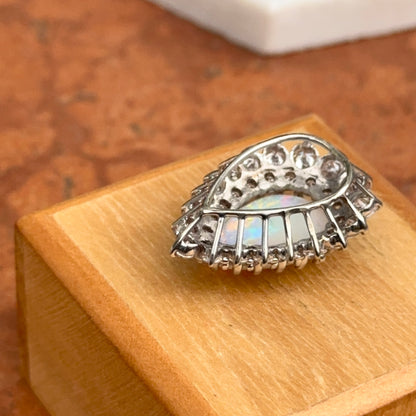 Estate 18KT White Gold Pear Opal + Double Diamond Halo Pendant Slide