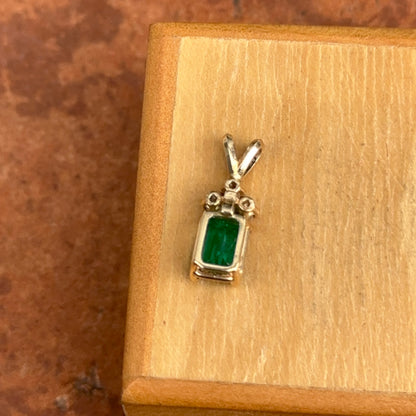 Estate 14KT Yellow Gold Emerald-Cut Emerald + Diamond Pendant
