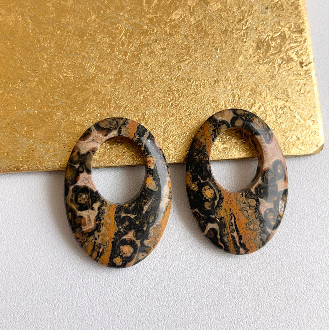 Estate Leopard Agate Oval Earring Charms