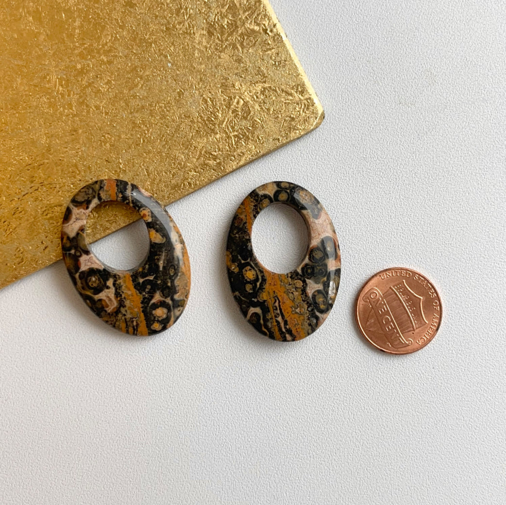 Estate Leopard Agate Oval Earring Charms