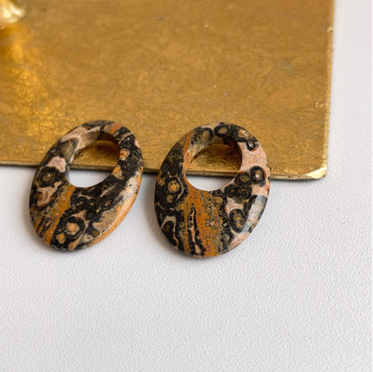 Estate Leopard Agate Oval Earring Charms