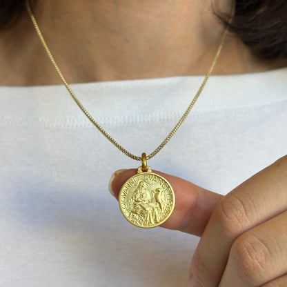 14KT Yellow Gold St John the Baptist Matte Medal Pendant Charm 21mm