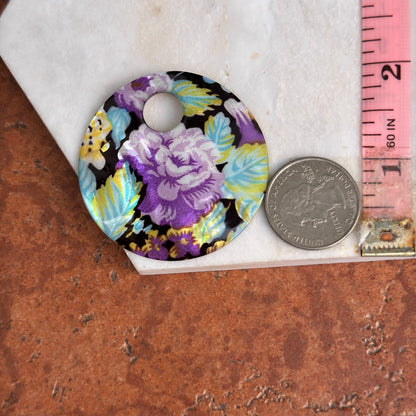 Estate Genuine Mother of Pearl Floral Painted Round Earring Charms