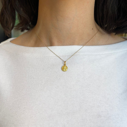 14KT Yellow Gold Ferruzzi Madonnina Matte Medal Pendant Charm 10mm - LSJ