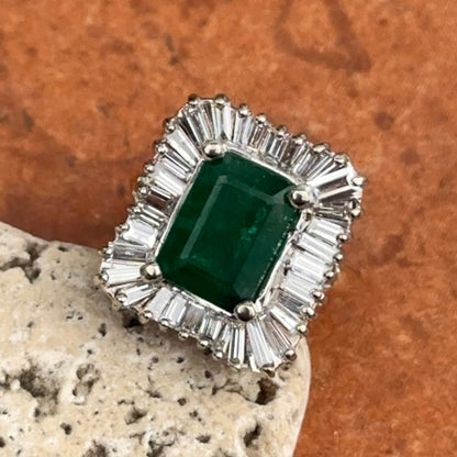 Estate 14KT Yellow + White Gold Emerald-Cut Emerald + Ballerina Diamond Ring