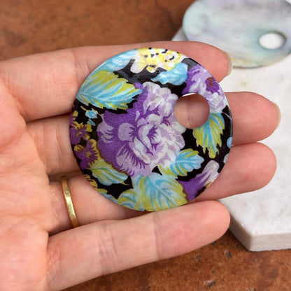 Estate Genuine Mother of Pearl Floral Painted Round Earring Charms