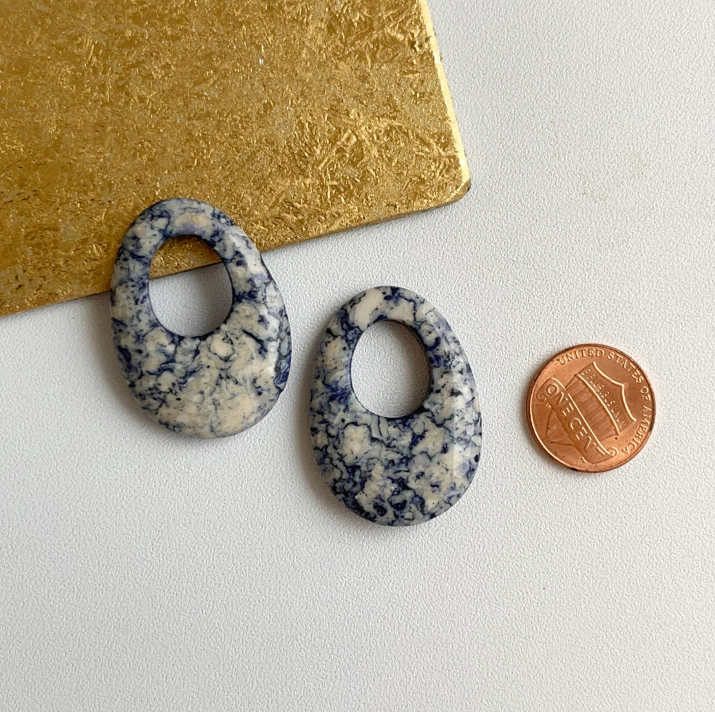 Blue + White Agate Oval Earring Charms