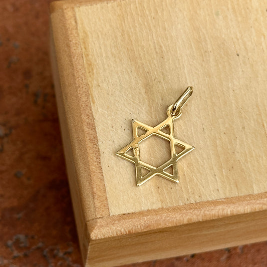 14KT Yellow Gold Flat Star of David Pendant Charm 15mm