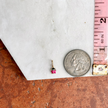14KT Yellow Gold Magenta Pink Enamel Ladybug Pendant Charm 5mm