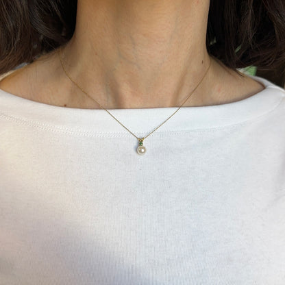 14KT Yellow Gold Freshwater Pearl + Emerald Drop Pendant