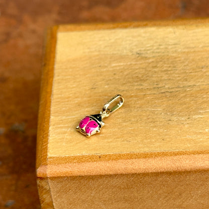 14KT Yellow Gold Magenta Pink Enamel Ladybug Pendant Charm 5mm