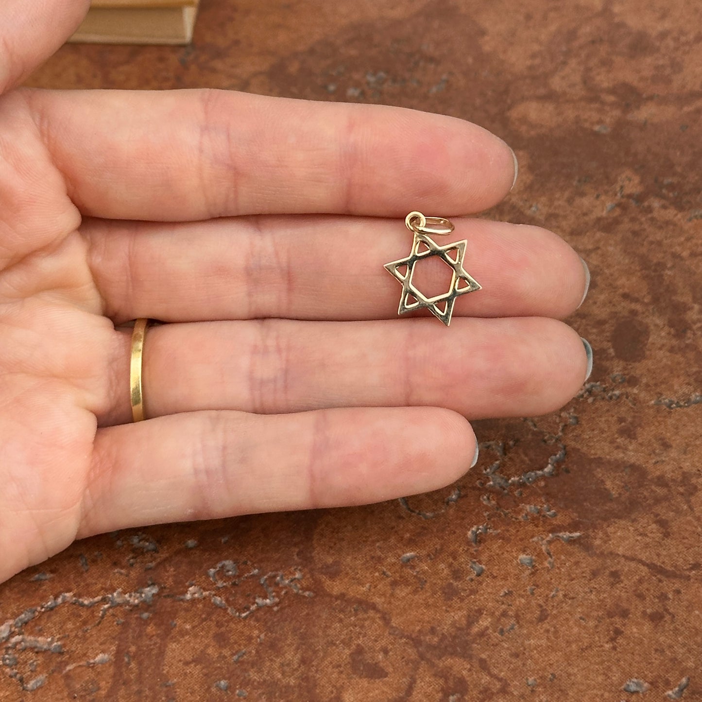 14KT Yellow Gold Flat Star of David Pendant Charm 15mm