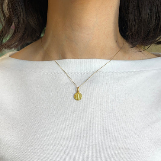 14KT Yellow Gold Madonna di Loreto Medal Matte Medal Pendant Charm 10mm - LSJ
