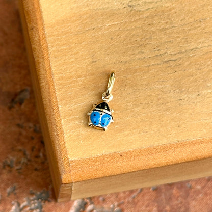 14KT Yellow Gold Dark Blue Enamel Ladybug Pendant Charm 5mm