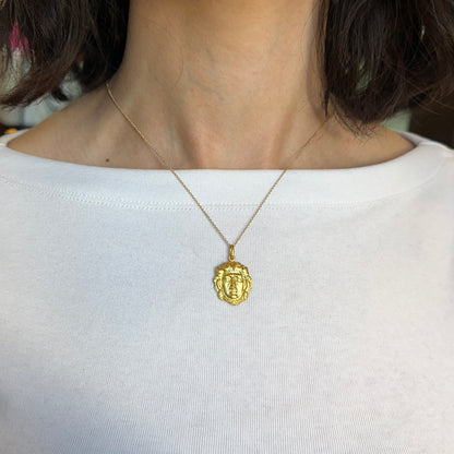 14KT Yellow Gold Medusa Head Matte Medal Pendant