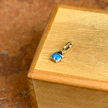 14KT Yellow Gold Dark Blue Enamel Ladybug Pendant Charm 5mm