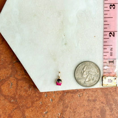 14KT Yellow Gold Magenta Pink Enamel Ladybug Pendant Charm 7mm
