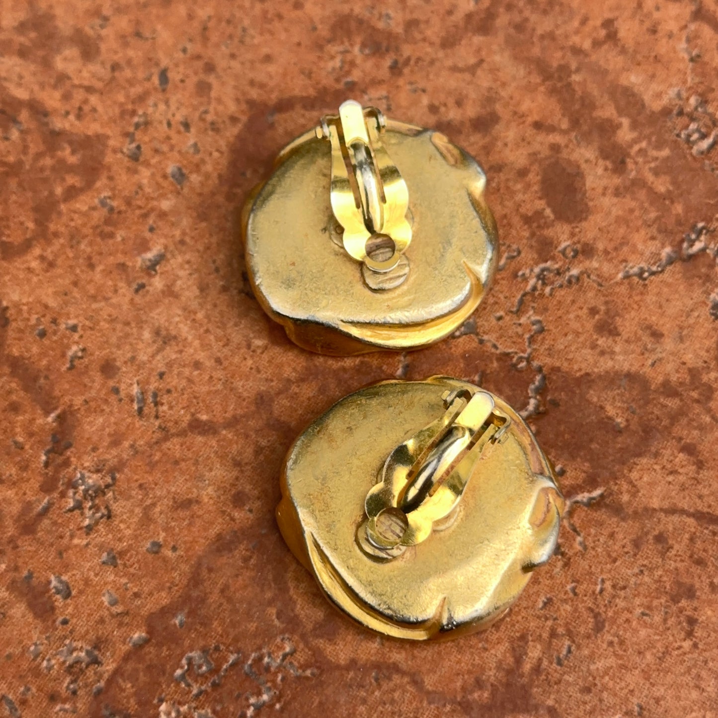 Estate DKNY Gold-Tone Replica Cherub Coin Omega Back Earrings
