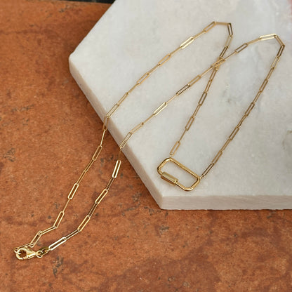 14KT Yellow Gold Rectangle Carabiner Charm Holder Paper Clip Necklace