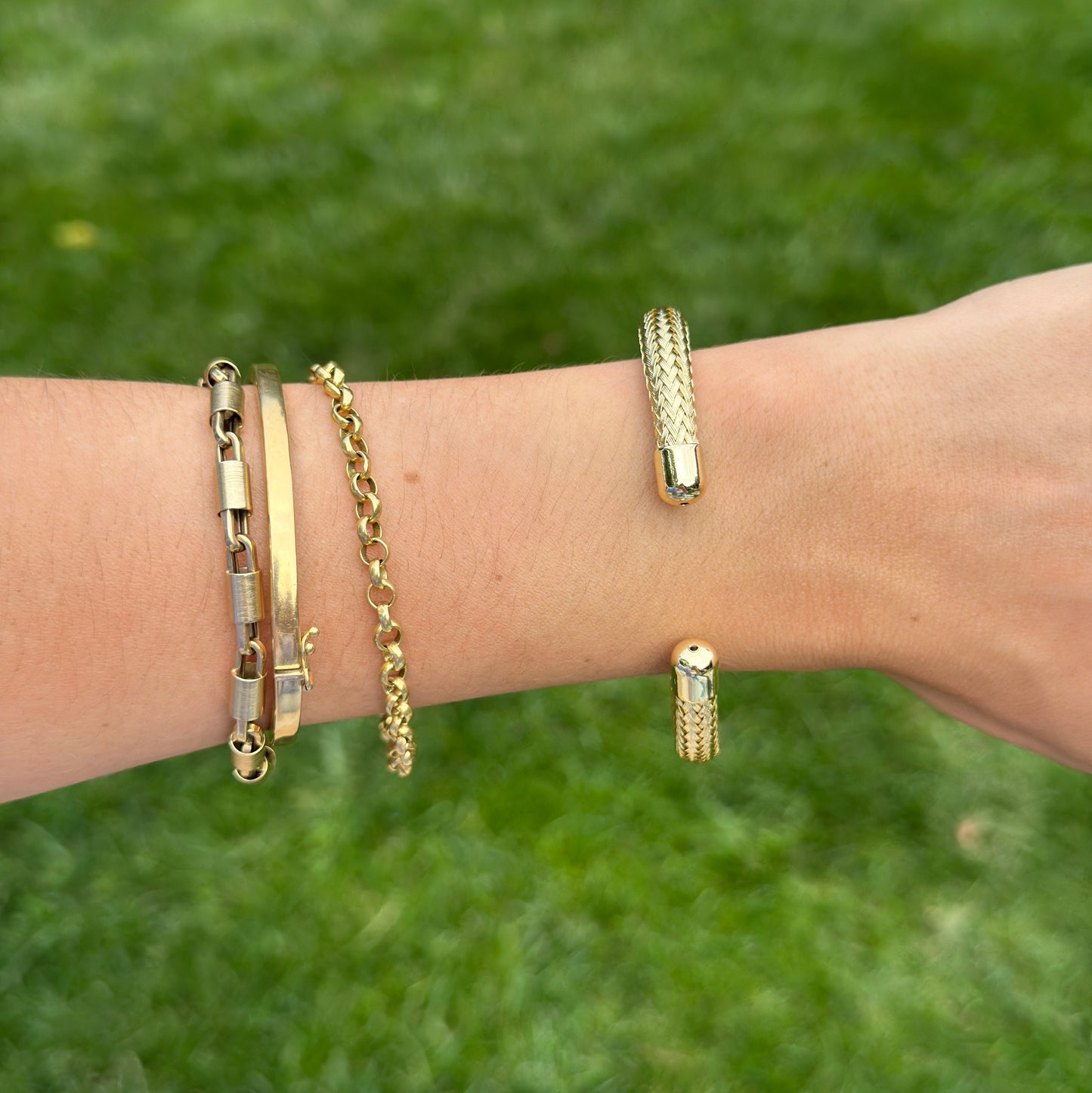 Yellow Gold-Plated Woven Mesh Cuff Bracelet