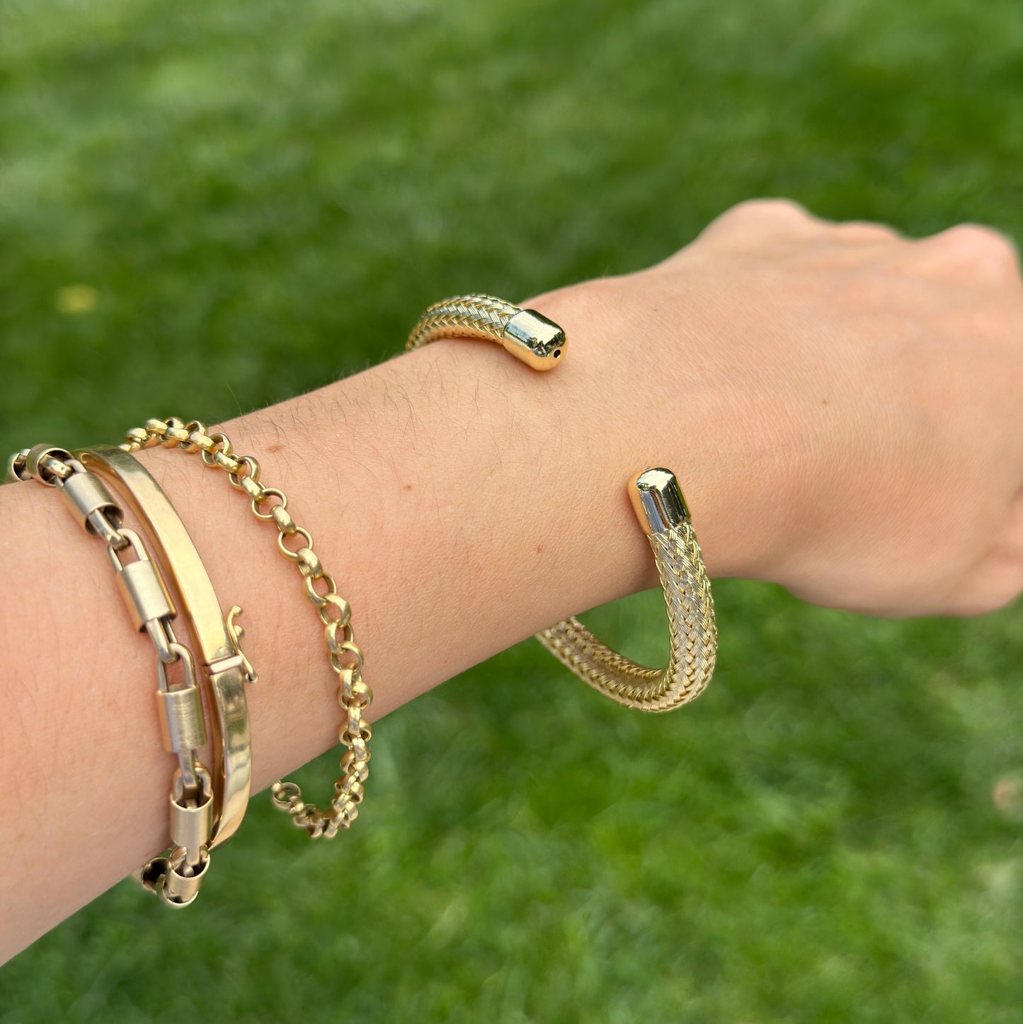 Yellow Gold-Plated Woven Mesh Cuff Bracelet