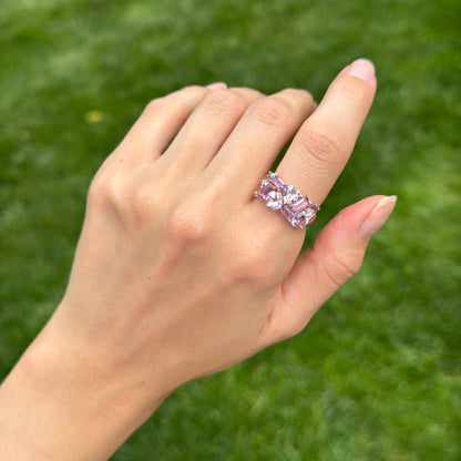 Estate 14KT Rose Gold Heart + Baguette Pink & Purple Amethyst Ring