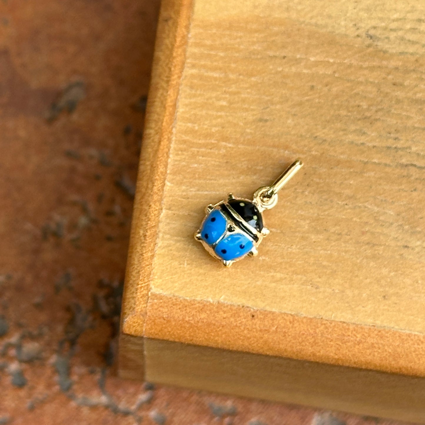 14KT Yellow Gold Blue Enamel Ladybug Pendant Charm 7mm