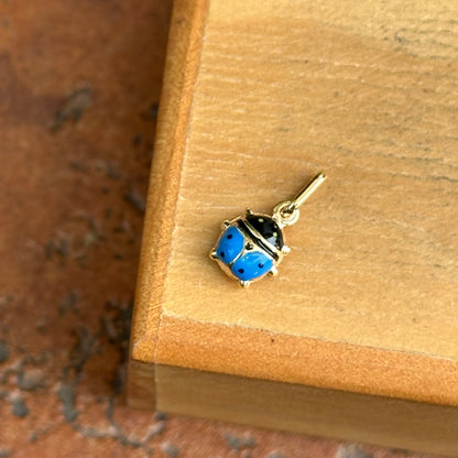14KT Yellow Gold Blue Enamel Ladybug Pendant Charm 7mm