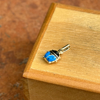 14KT Yellow Gold Blue Enamel Ladybug Pendant Charm 7mm