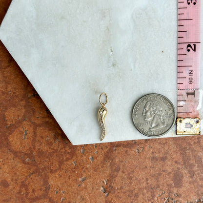 14KT Yellow Gold Diamond Solid Horn Pendant 18.5mm