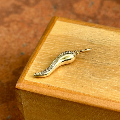 14KT Yellow Gold Diamond Solid Horn Pendant 18.5mm