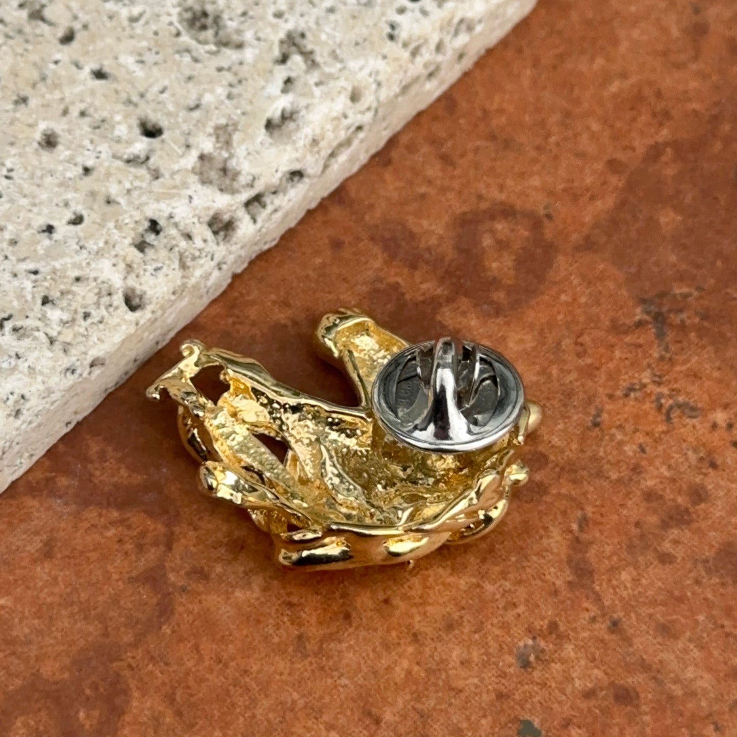 Estate Matte Gold-Tone Green Stone Horse Pin Brooch