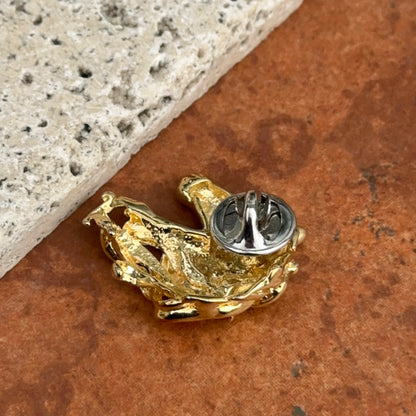 Estate Matte Gold-Tone Green Stone Horse Pin Brooch