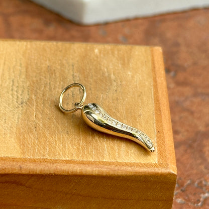 14KT Yellow Gold Diamond Solid Horn Pendant 18.5mm