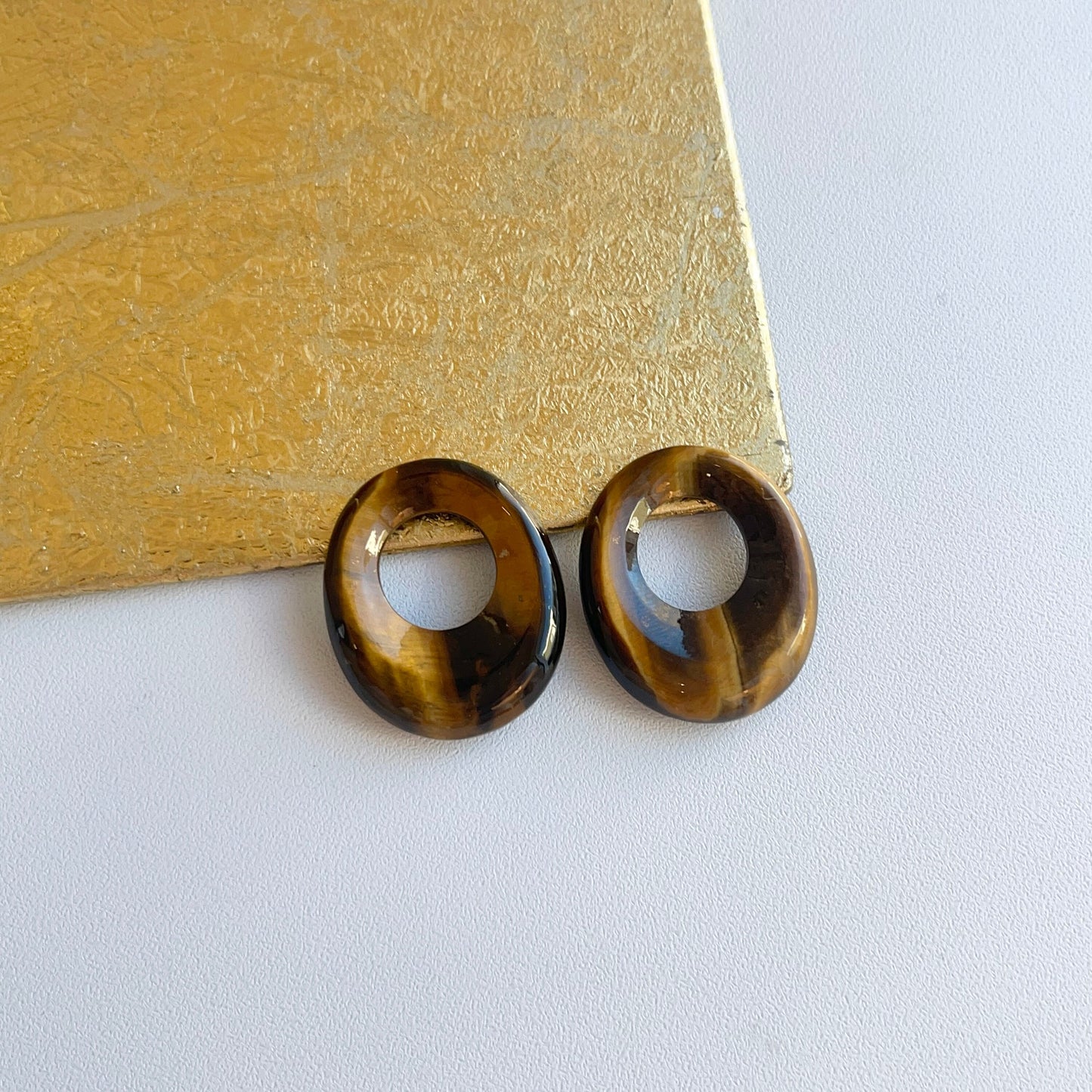 Estate Tigereye Oval Earring Charms