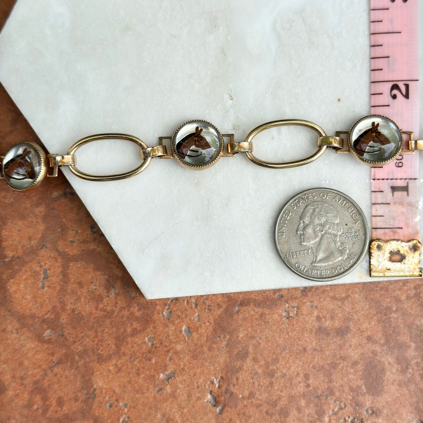 Estate Gold-Tone Painted Horse Bubble Link Bracelet