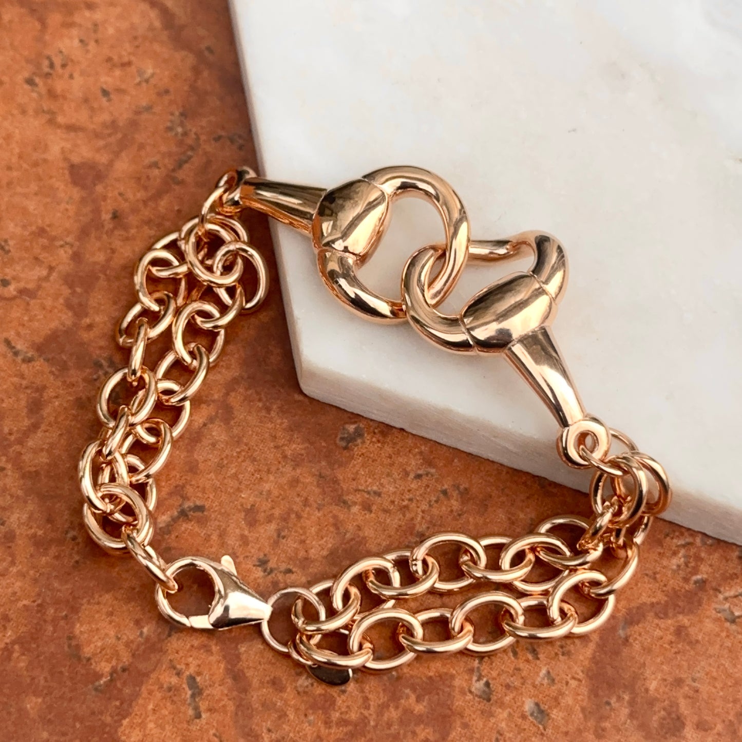 Estate Rose Gold-Plated Horse Bit Double Strand Bracelet