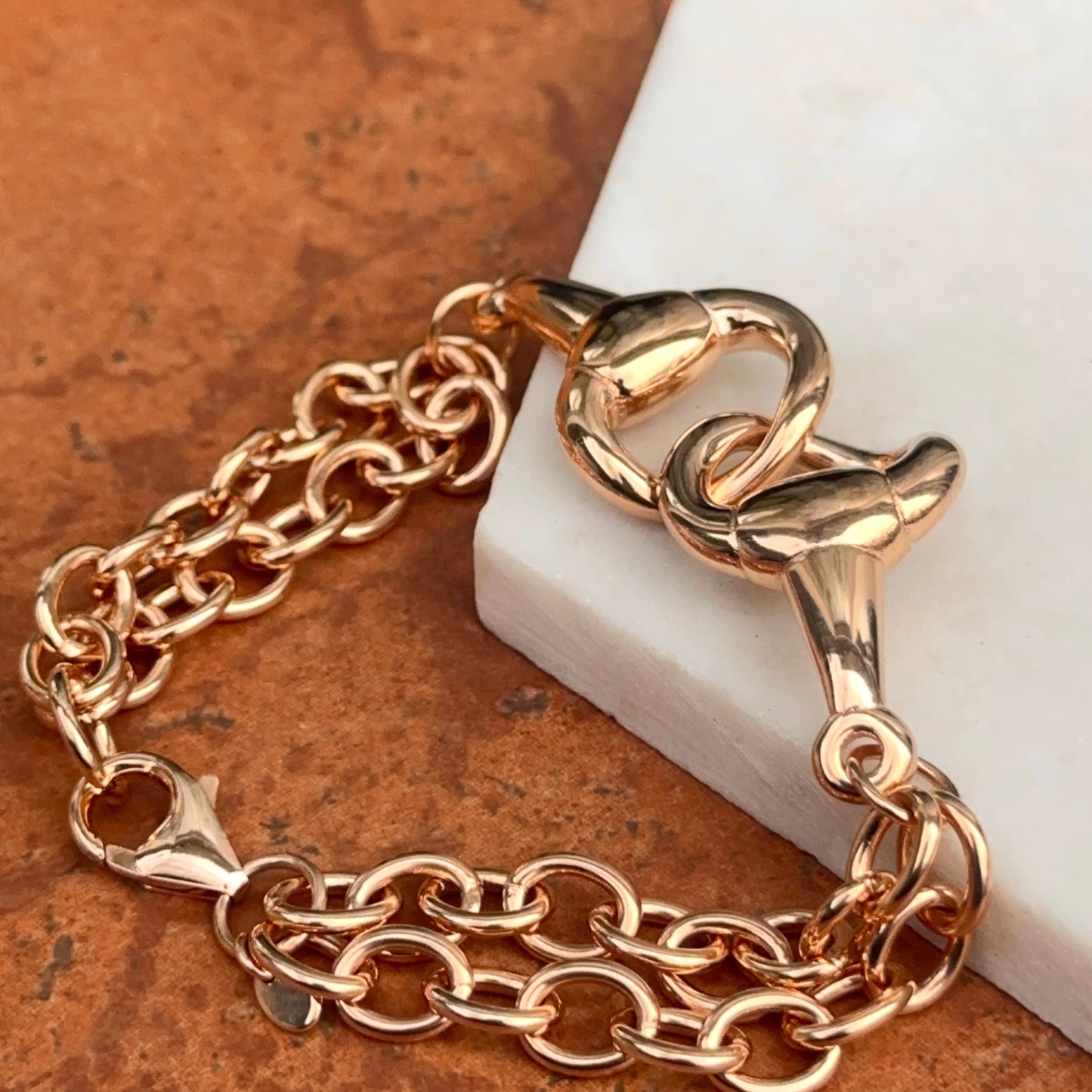 Estate Rose Gold-Plated Horse Bit Double Strand Bracelet