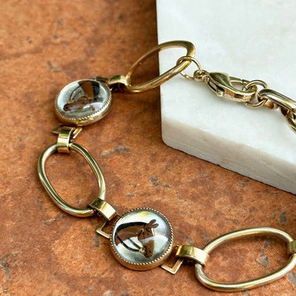 Estate Gold-Tone Painted Horse Bubble Link Bracelet
