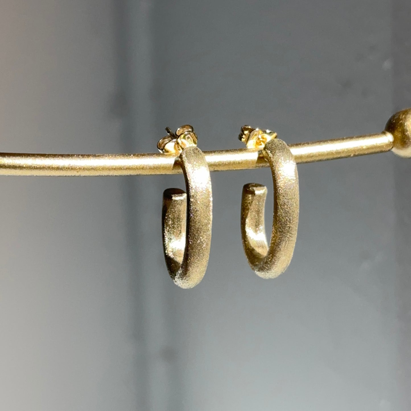 14KT Yellow Gold Matte Finish J-Shape Hoop Earrings