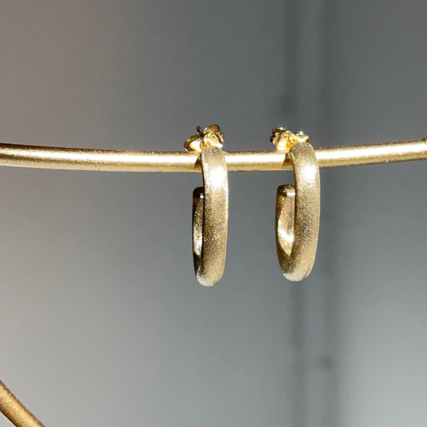 14KT Yellow Gold Matte Finish J-Shape Hoop Earrings