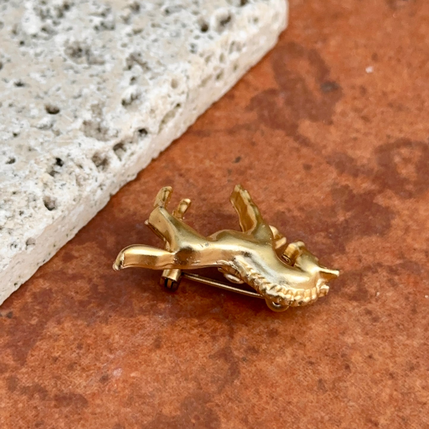 Estate Gold-Tone 3D Horse Pin Brooch