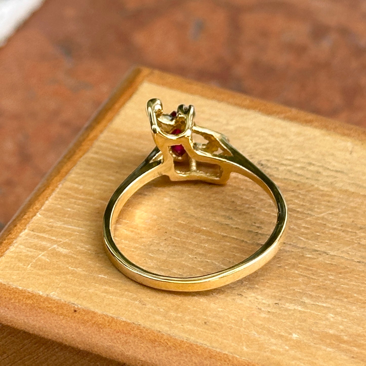 Estate 18KT Yellow Gold Marquise Ruby + Diamond Ring