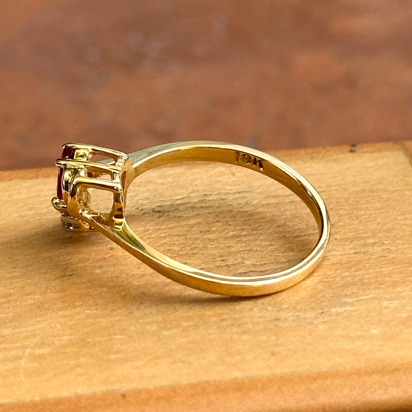 Estate 18KT Yellow Gold Marquise Ruby + Diamond Ring