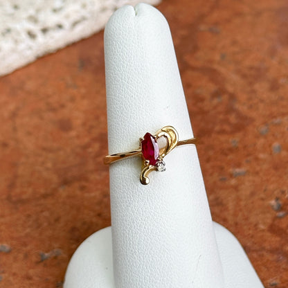Estate 18KT Yellow Gold Marquise Ruby + Diamond Ring