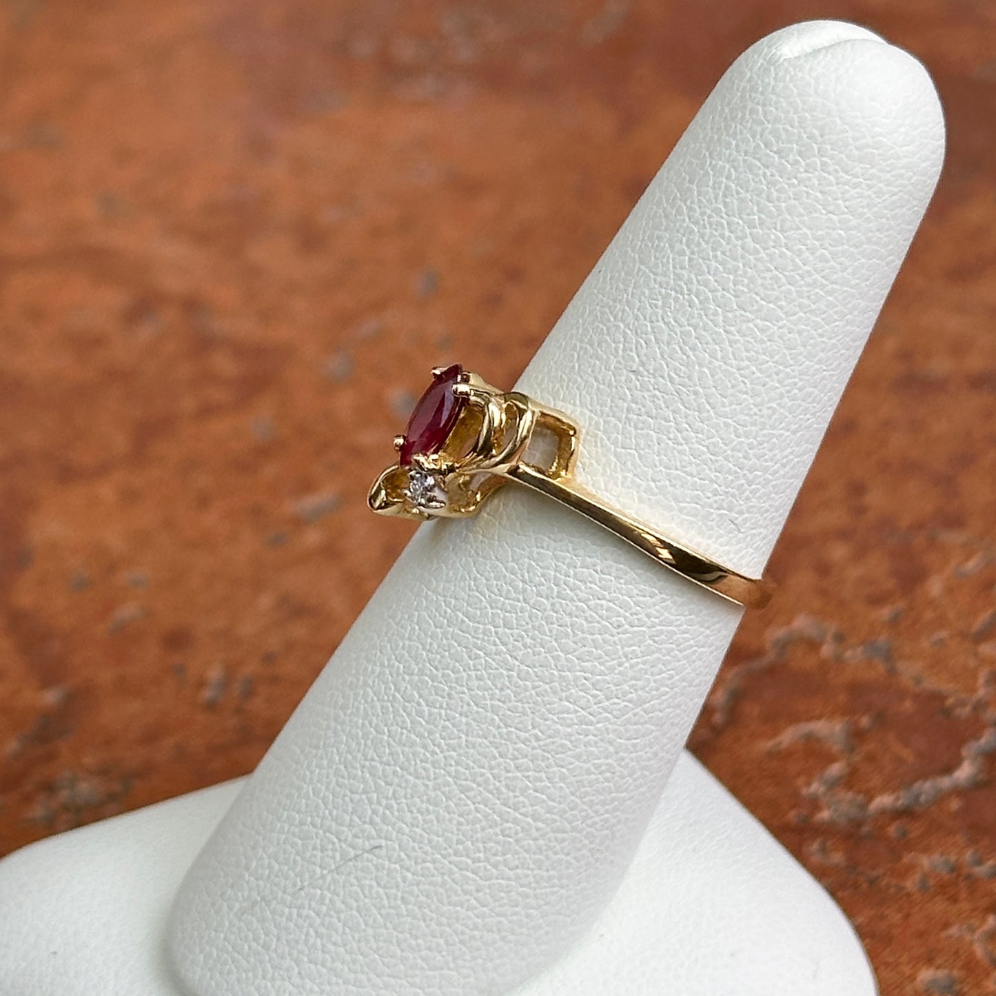 Estate 18KT Yellow Gold Marquise Ruby + Diamond Ring