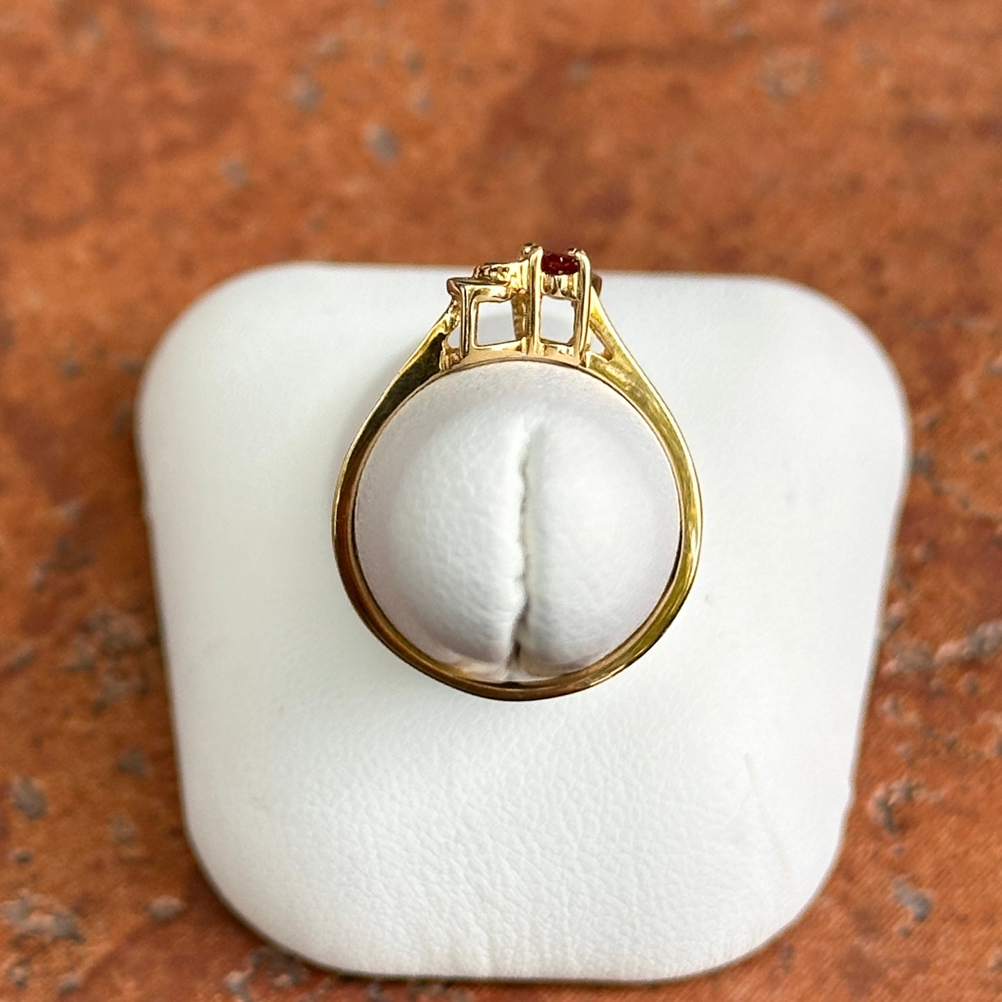 Estate 18KT Yellow Gold Marquise Ruby + Diamond Ring