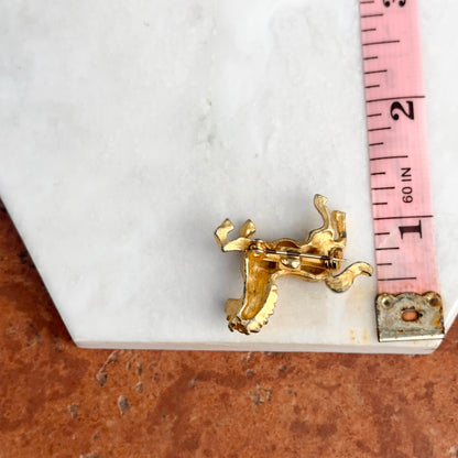 Estate Gold-Tone Black Stone 3D Horse Pin Brooch