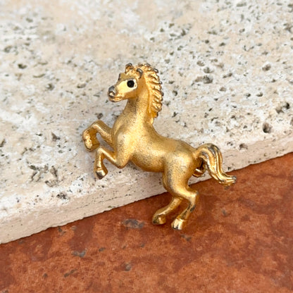 Estate Gold-Tone Black Stone 3D Horse Pin Brooch