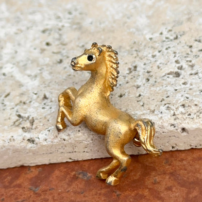 Estate Gold-Tone Black Stone 3D Horse Pin Brooch